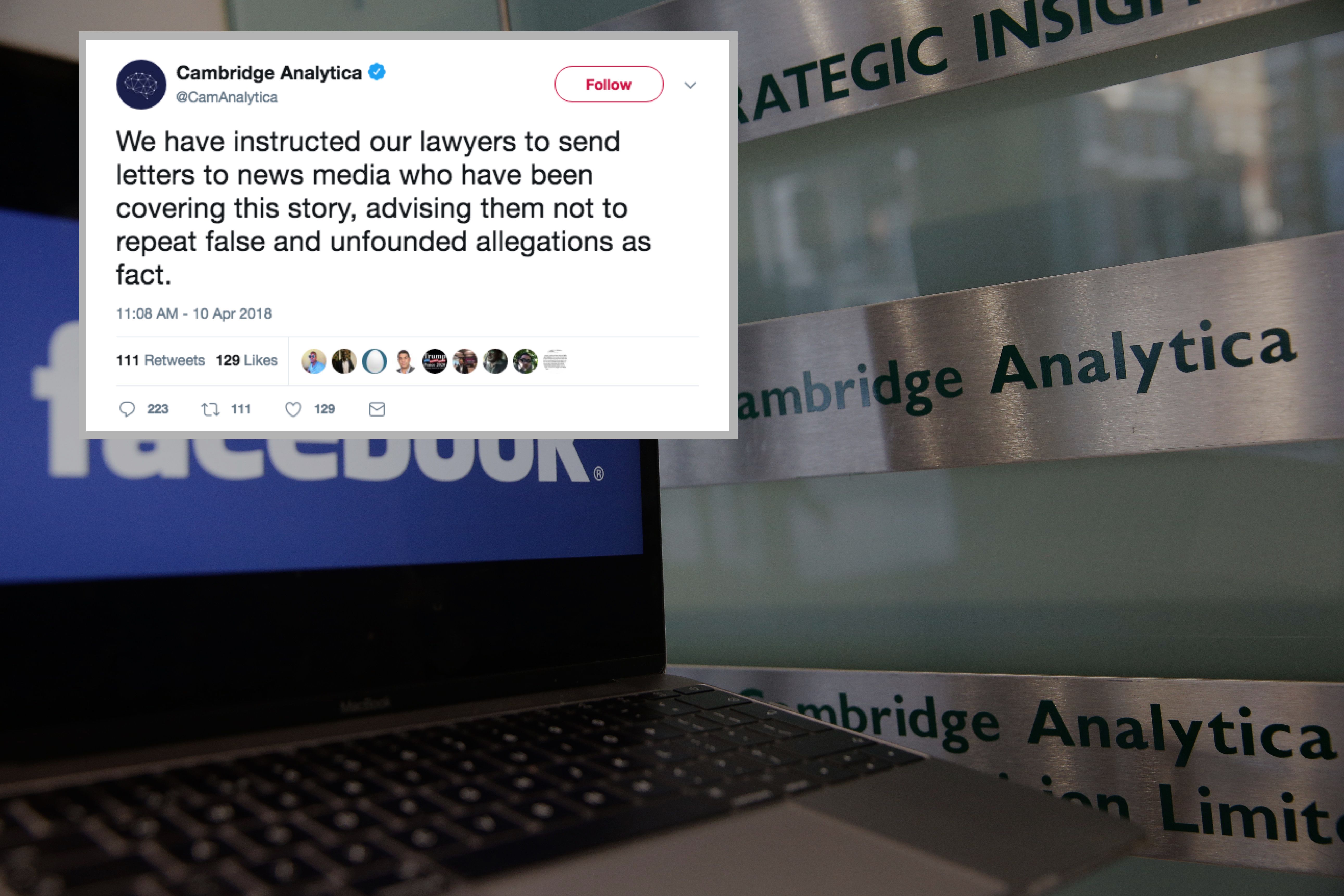 Cambridge Analytica threatens reporters for reporting on their bad behavior.
