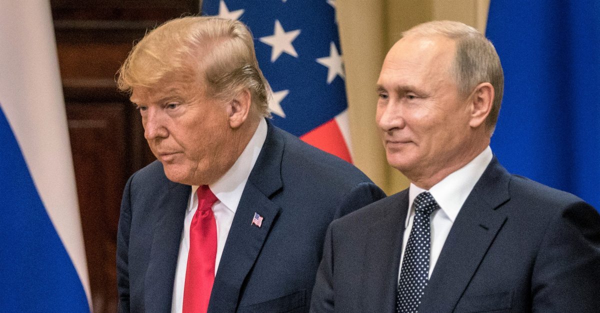 HELSINKI, FINLAND - JULY 16: U.S. President Donald Trump (L) and Russian President Vladimir Putin arrive to waiting media during a joint press conference after their summit on July 16, 2018 in Helsinki, Finland. The two leaders met one-on-one and discussed a range of issues including the 2016 U.S Election collusion.