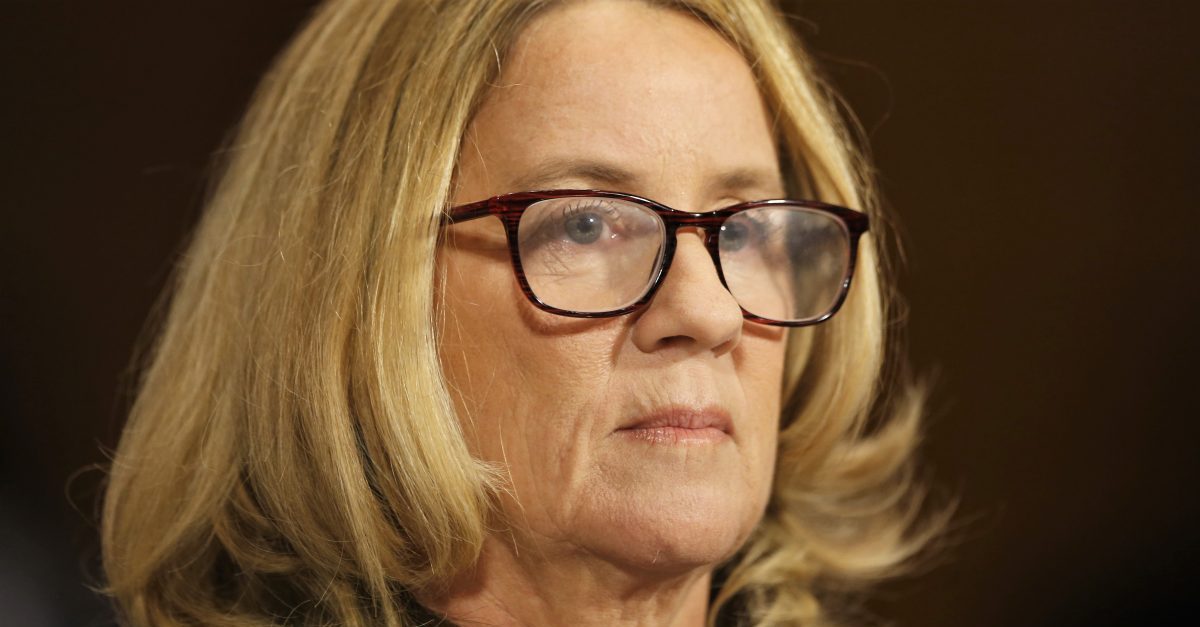 WASHINGTON, DC - SEPTEMBER 27: Dr. Christine Blasey Ford at the Senate Judiciary Committee hearing on the nomination of Brett Kavanaugh to be an associate justice of the Supreme Court of the United States, on Capitol Hill September 27, 2018 in Washington, DC. A professor at Palo Alto University and a research psychologist at the Stanford University School of Medicine, Ford has accused Supreme Court nominee Judge Brett Kavanaugh of sexually assaulting her during a party in 1982 when they were high school students in suburban Maryland.