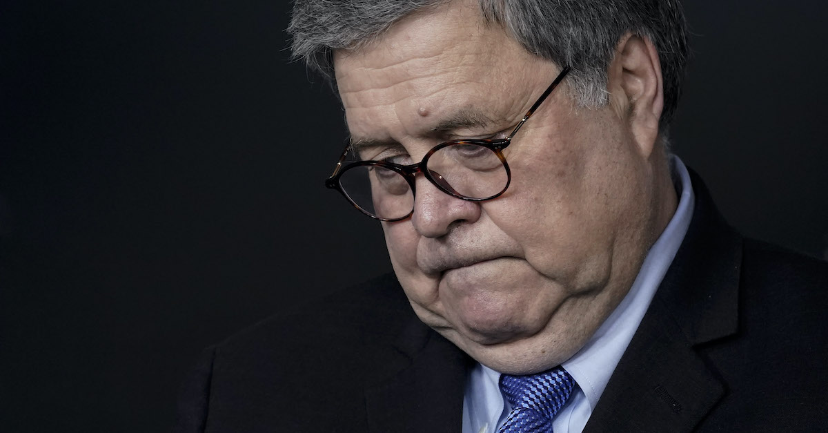 WASHINGTON, DC - MARCH 23: U.S. Attorney General William Barr attends the daily coronavirus briefing at the White House on March 23, 2020 in Washington, DC. With the number of deaths caused by the coronavirus rising and foreseeable economic turmoil, the U.S. Congress continues to work on legislation for the nearly $2 trillion dollar aid package to deal with the COVID-19 pandemic.