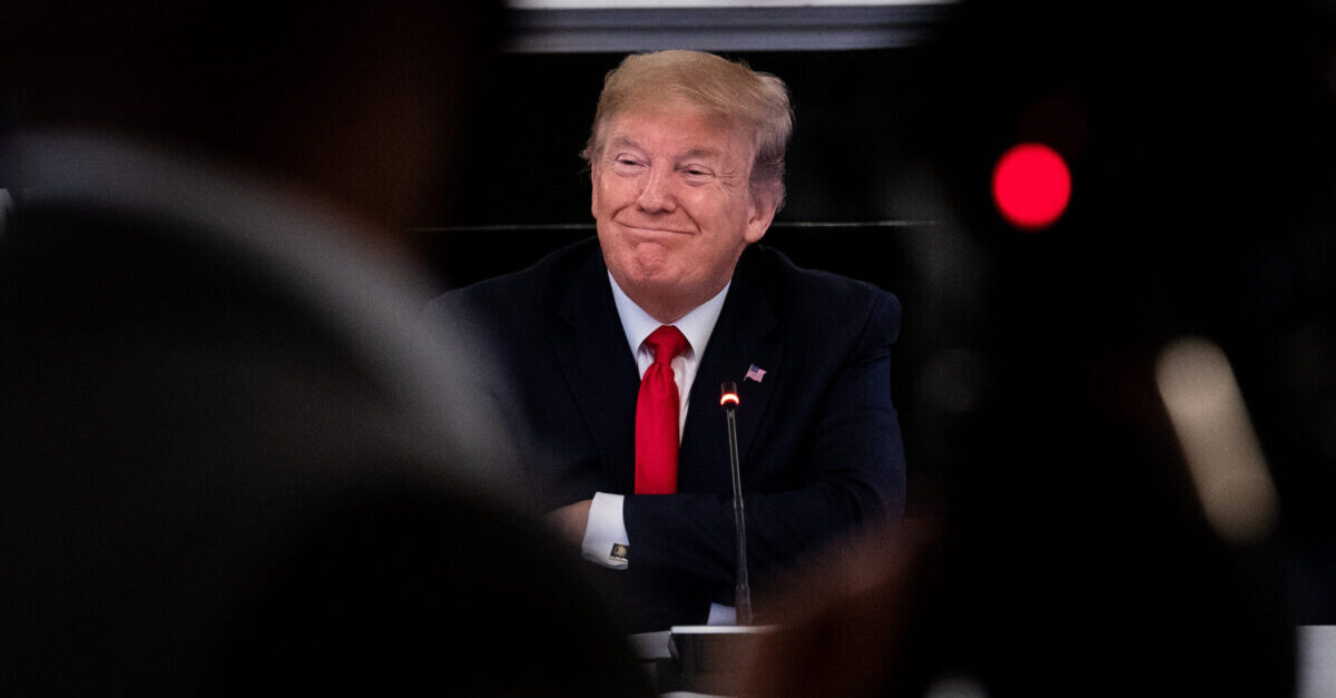 WASHINGTON, DC - MAY 29: U.S. President Donald Trump speaks during a meeting with industry executives on the reopening of the U.S. economy in the State Dining Room May 29, 2020 in Washington, DC. Trump also answered questions on developments in Minneapolis following the death of George Floyd.