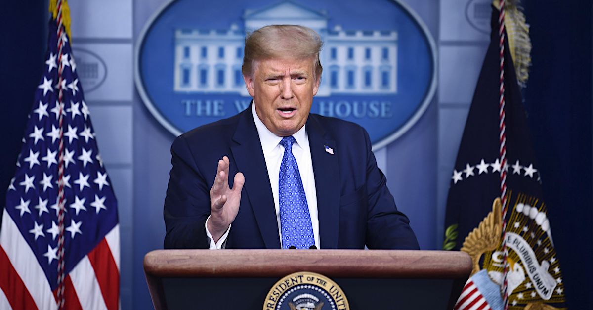 US President Donald Trump speaks to the press during the renewed briefing of the Coronavirus Task Force in the Brady Briefing Room of the White House in Washington, DC, on July 22, 2020.