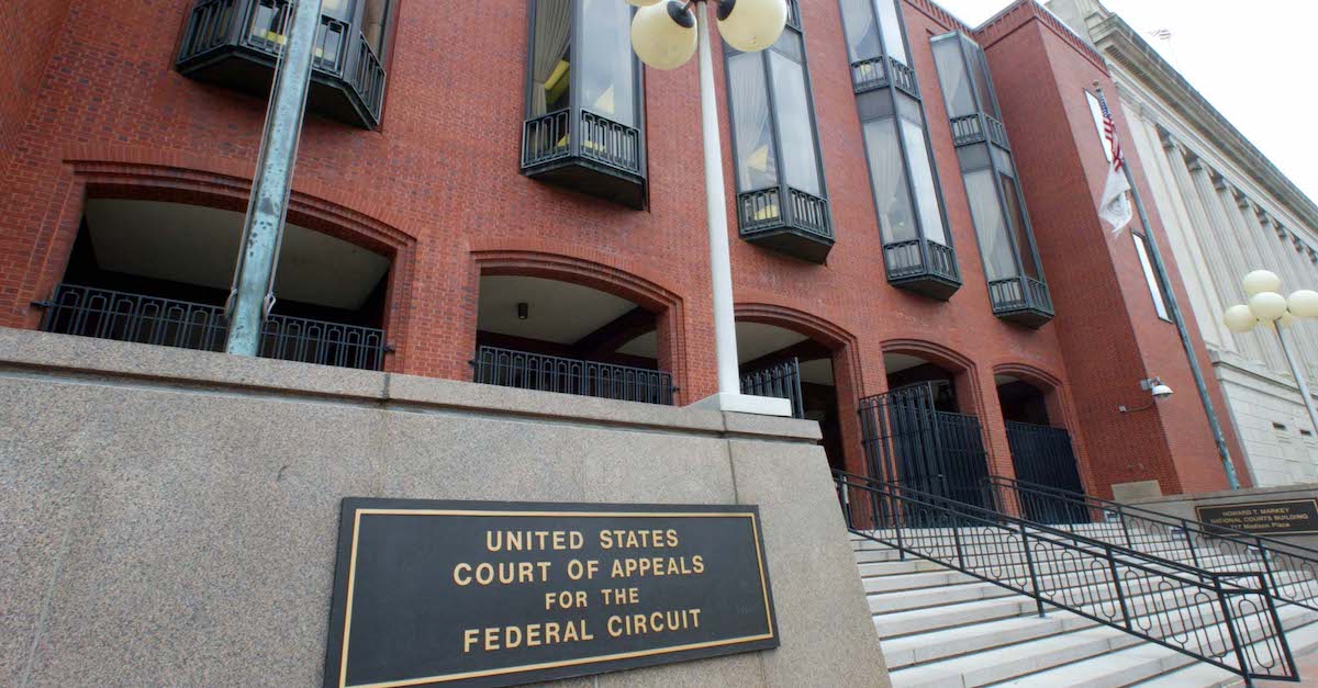 This photo shows an exterior view of the United States Court of Appeals for the Federal Circuit building taken 29 March 2002 in Washington, D.C.