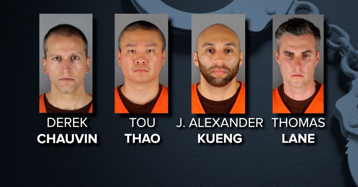 Derek Chauvin, Tou Thao, J Alexander Kueng, and Thomas Kiernan Lane mugshots