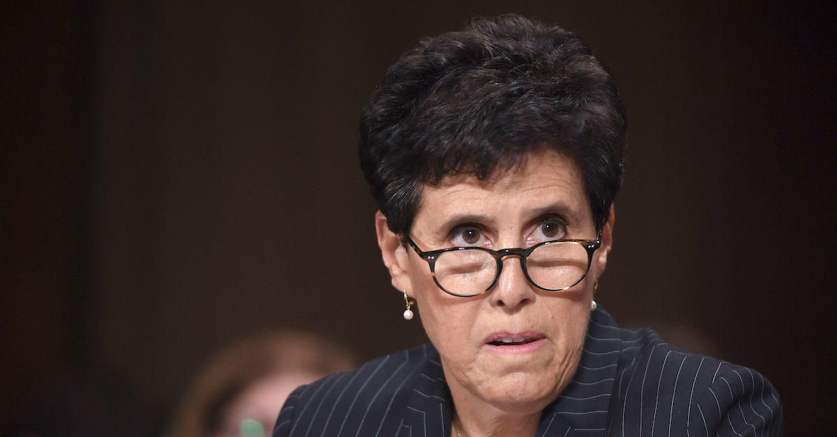 WASHINGTON, DC - SEPTEMBER 27: Christine Blasey Ford's attorney, Debra S Katz, is seen as Christine Blasey Ford, testifies before the US Senate Judiciary Committee in the Dirksen Senate Office Building on Capitol Hill September 27, 2018 in Washington, DC. A professor at Palo Alto University and a research psychologist at the Stanford University School of Medicine, Ford has accused Supreme Court nominee Judge Brett Kavanaugh of sexually assaulting her during a party in 1982 when they were high school students in suburban Maryland. (Photo by Saul Loeb-Pool/Getty Images)