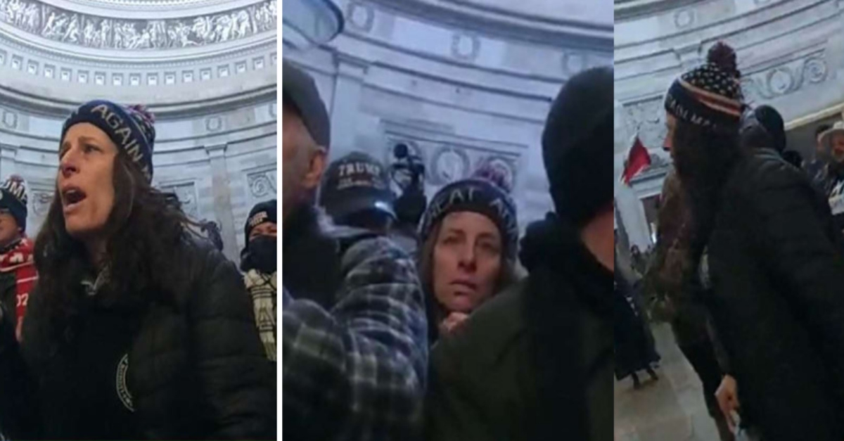 Woman identified as Pauline Bauer inside the Capitol Rotunda. Image is from D.C. Metropolitan Police Department Body Cam, FBI Says.