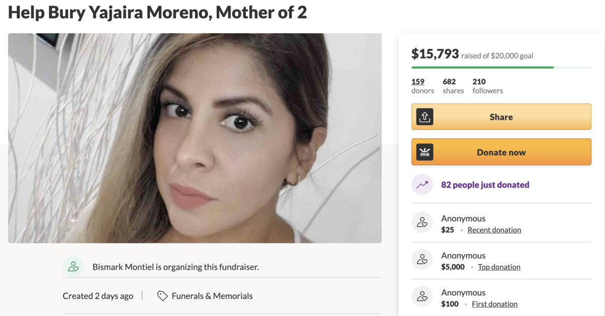 A GoFundMe for Yajaira Moreno's funeral following her murder