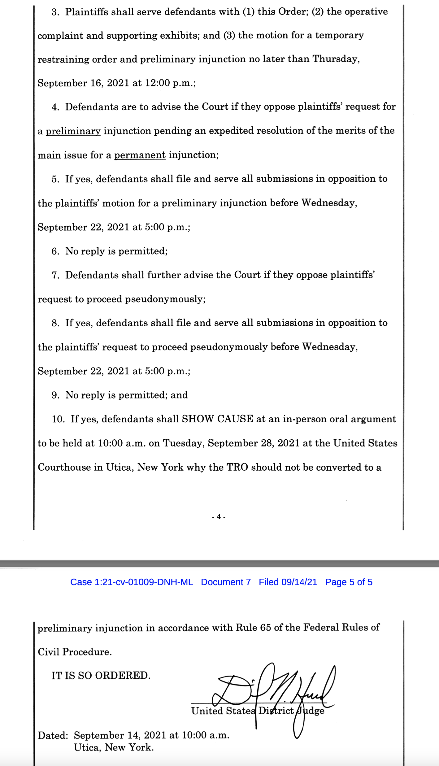 Image of temporary restraining order text