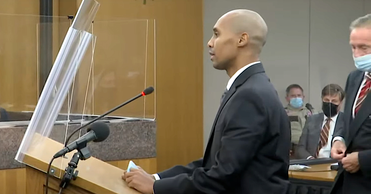 Convicted killer cop Mohamed Noor speaks at a re-sentencing hearing on Oct. 21, 2021, in Minneapolis. (Image via the Law&Crime Network.)