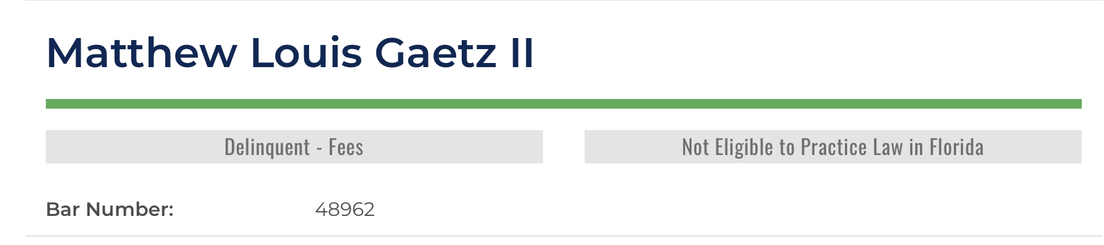 Matt Gaetz law license status 