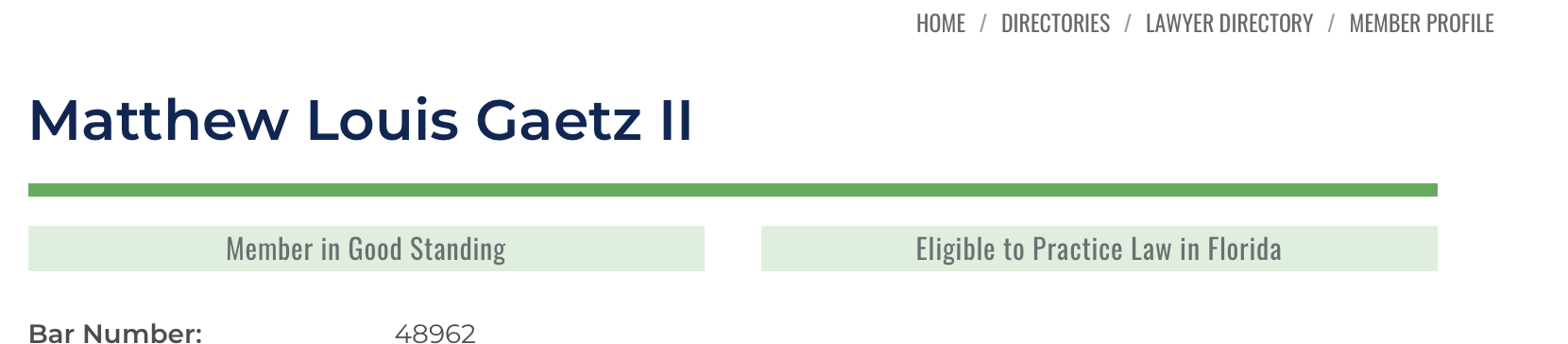 Matt Gaetz law license status