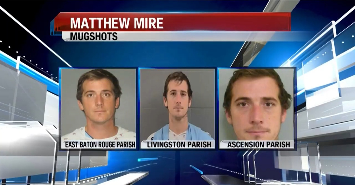 Three mugshots of Matthew Mire