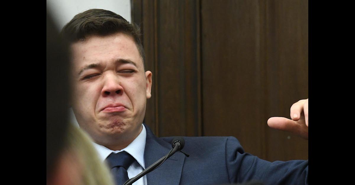 Kyle Rittenhouse breaks down on the witness stand on Nov. 10, 2021, during his intentional homicide trial. (Image © Mark Hertzberg/Zuma Press Wire/Pool.)