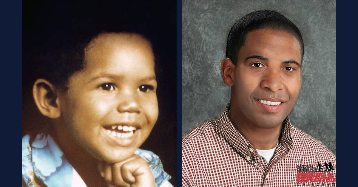 Francillon Pierre appears in an original image (left) and in an age progression (right). (Images via the National Center for Missing and Exploited Children.)