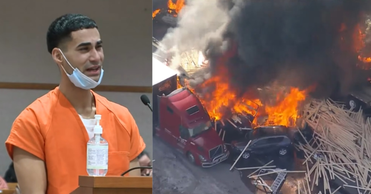 Rogel Lazaro Aguilera-Mederos in court. Picture of the 2019 crash.