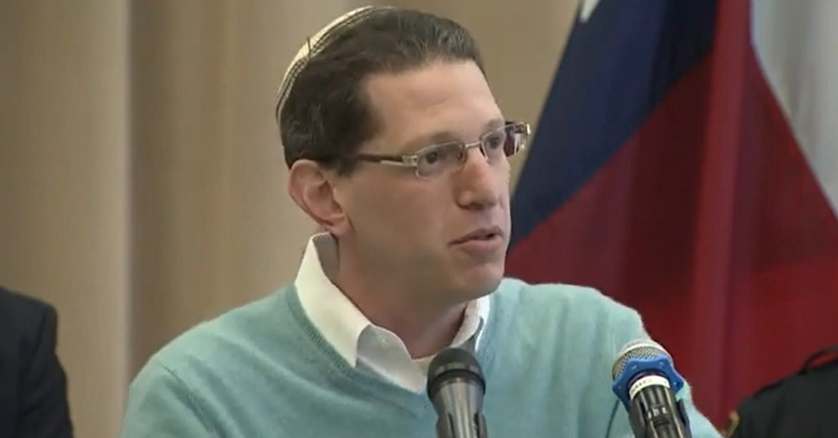 Rabbi Charlie Cytron-Walker speaking about the hostage situation January 15, 2022 at Beth Israel Congregation.