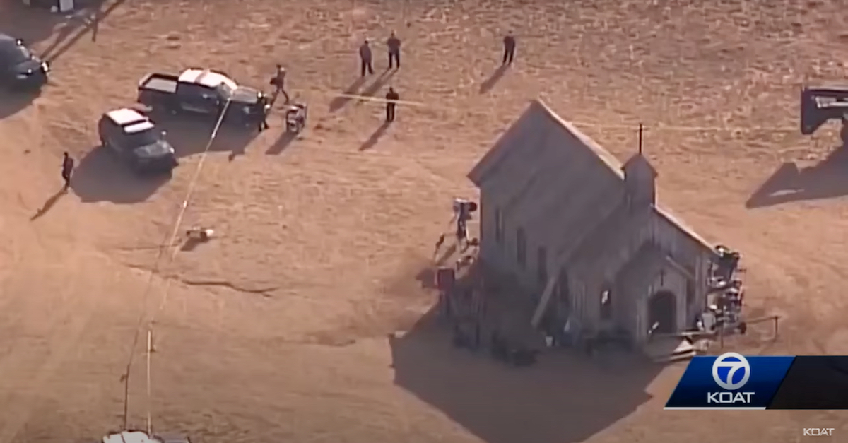 A KOAT screengrab shows police activity at the Bonanza Creek Ranch near Santa Fe, N.M., after a deadly shooting on the set of the film "Rust" on Oct. 21, 2021.