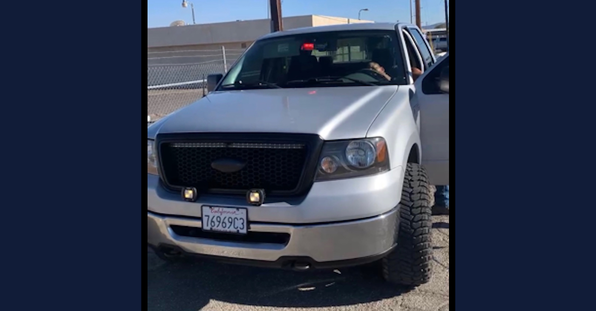 A car wired up to potentially look like a police cruiser was allegedly located during a police raid which netted charges against Bobby Bohannon and Kayden Cotter. (Image via the San Bernardino Sheriff's Office.)