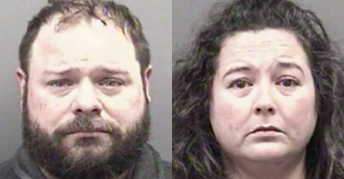 Reed Karriker (L) and Georgianna Karriker (R) appear in mugshots