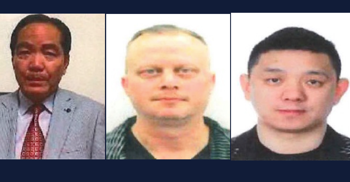 (L-R): Fan 'Frank' Liu, Matthew Ziburis, Qiang 'Jason' Sun, defendants in one of three cases announced by federal prosecutors against people accused of engaging in transnational repression