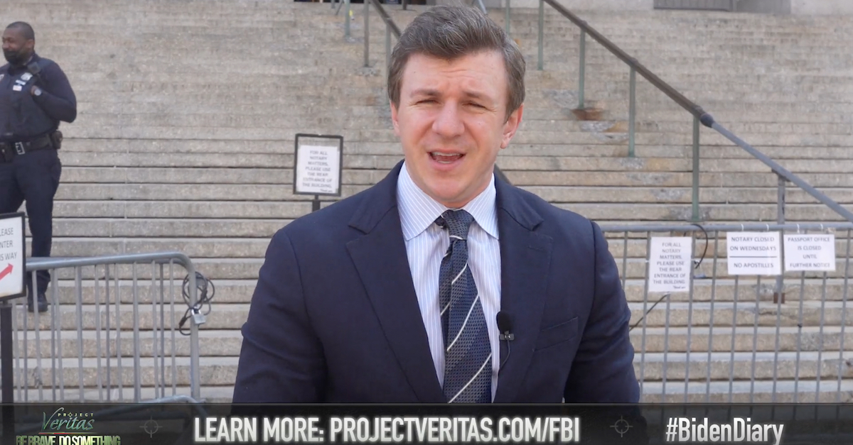 James O'Keefe appears in a Tuesday, March 22, 2022 video to complain about material he and his attorneys say the federal government seized from him in violation of the law.