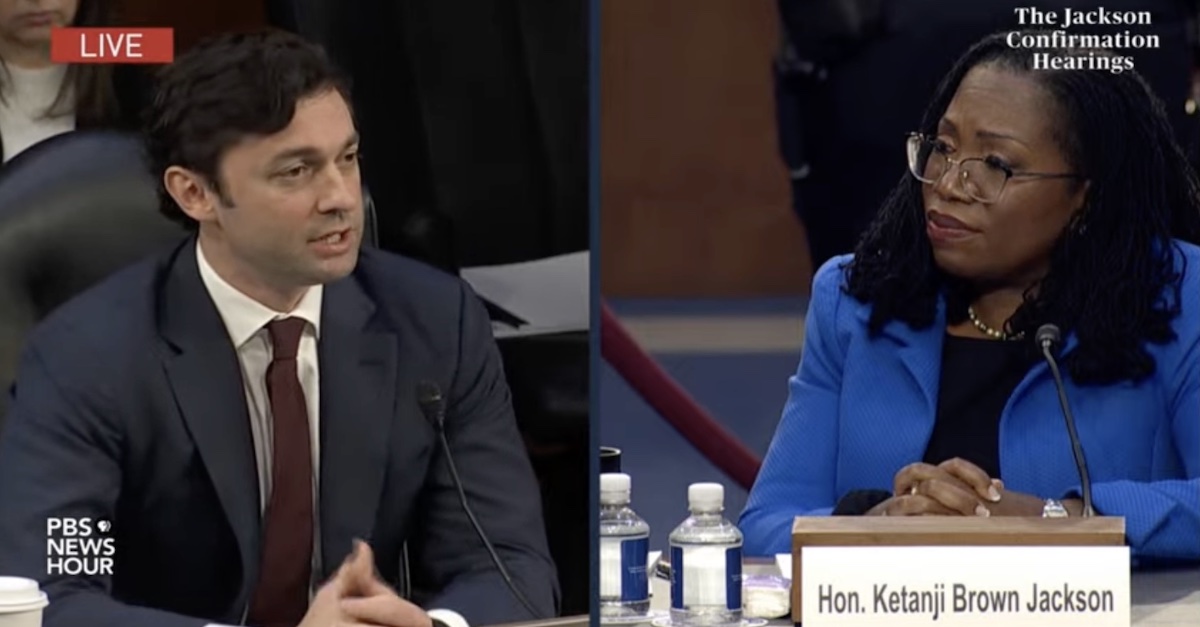 Jon Ossoff and Ketanji Brown Jackson on Day 3 of her Senate confirmation hearings.