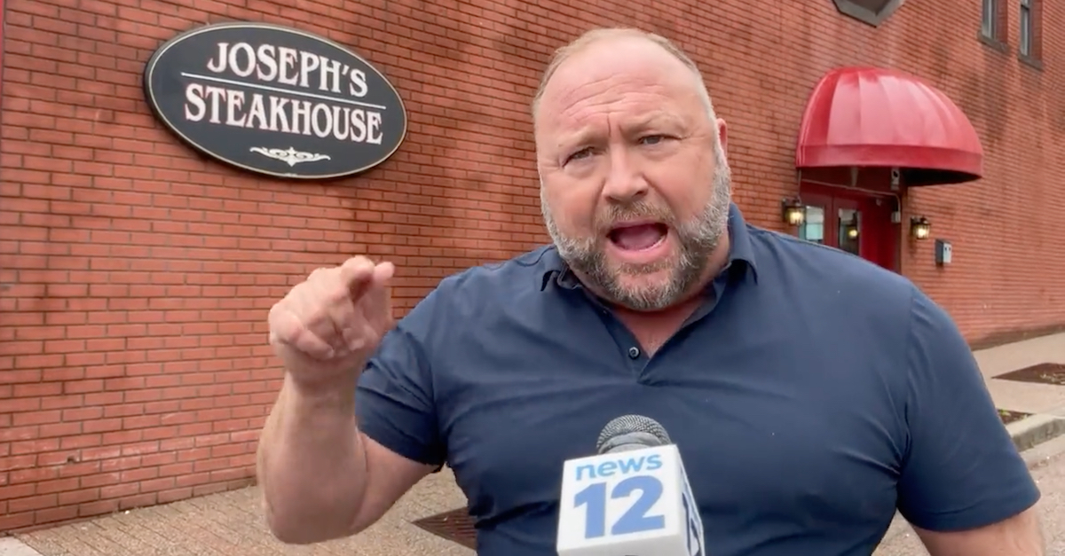 Alex Jones spoke to a local reporter from News12 Connecticut while on an apparent lunch break during his deposition.