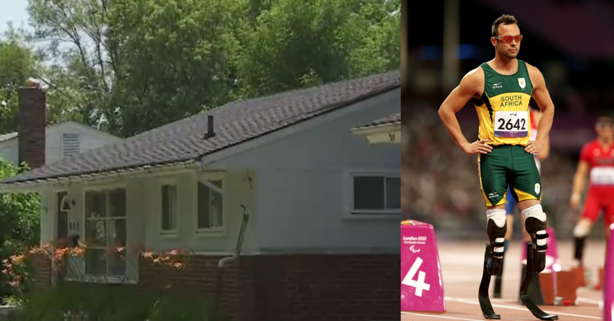 The James home pictured in 2019. And Oscar Pistorius at the 2012 Paralympic Games.
