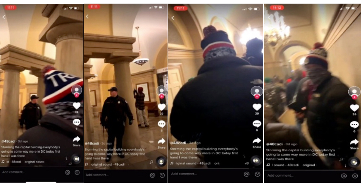 Screengrabs from Chad Clifton's TikTok appears to place Clifton and David Johnston inside the U.S. Capitol on Jan. 6.