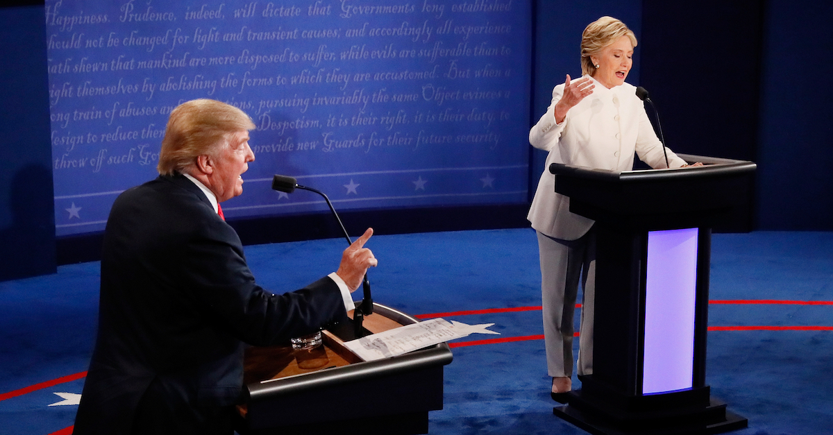 Donald Trump and Hillary Clinton debate in Las Vegas, Nevada on October 19, 2016.