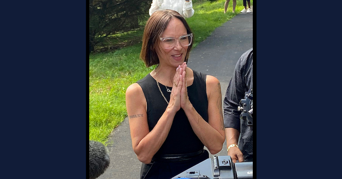 Attorney Jennifer Bonjean spoke outside of Bill Cosby's home on June 30, 2021 in Cheltenham, Pennsylvania, when Cosby was released from prison after an appeals court overturned his sex assault conviction. (Photo by Michael Abbott/Getty Images.)