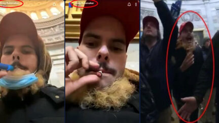 Greg Rubenacker is seen smoking and vaping inside the U.S. Capitol on Jan. 6; he is also among the crowd in the Rotunda.
