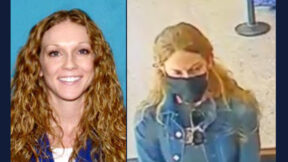 Kaitlin Marie Armstrong is seen in a driver's license photo, left, and reportedly on surveillance footage