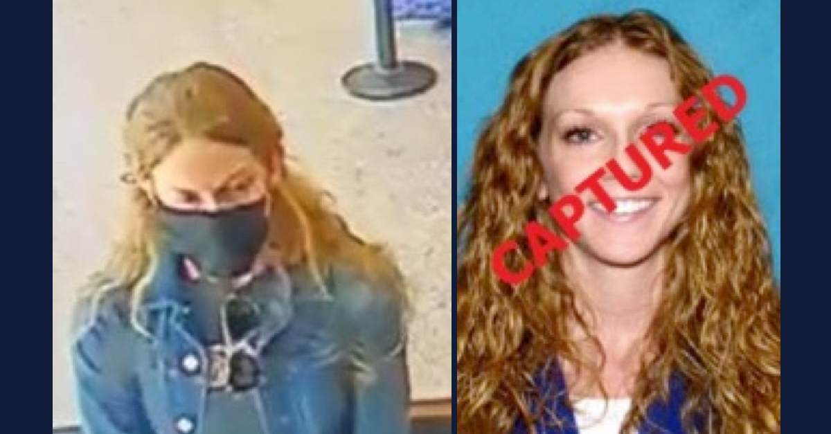 Images of Kaitlin Armstrong on surveillance footage and indicating she has been captured.