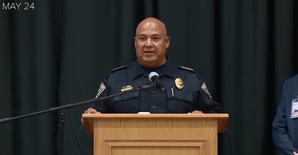 Pete Arredondo gives a press conference on May 24 following the mass shooting at Robb Elementary School in Uvalde, Tex.