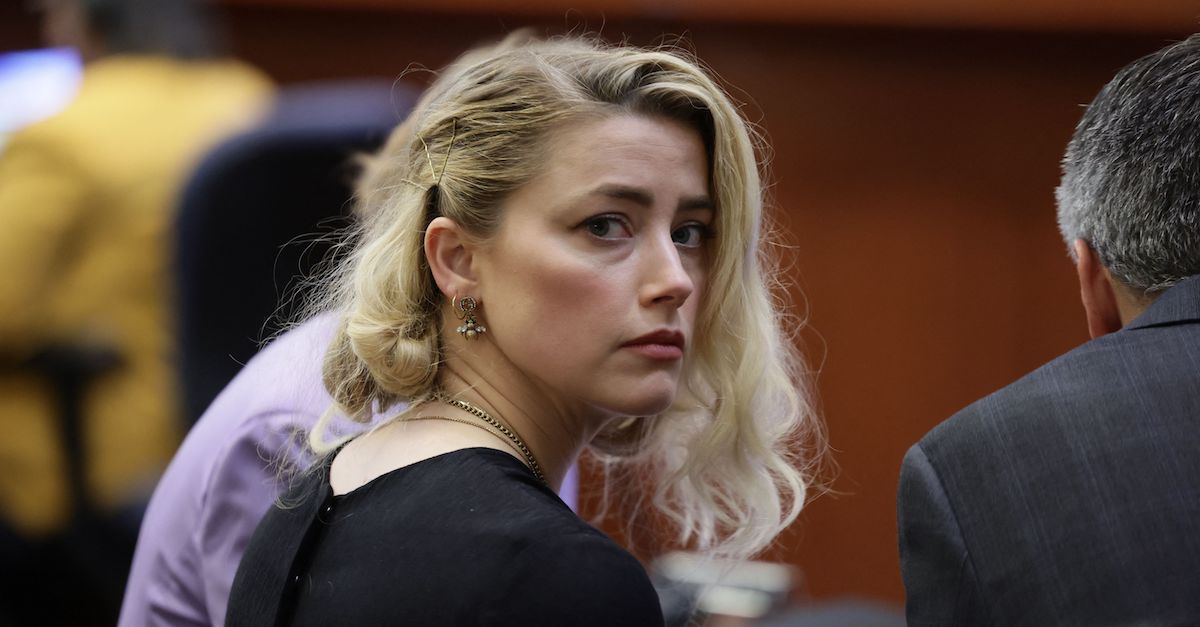 Actress Amber Heard was photographed inside the Fairfax County Circuit Courthouse in Fairfax, Virginia, on June 1, 2022. (Photo by Evelyn Hockstein/Pool/AFP via Getty Images.)