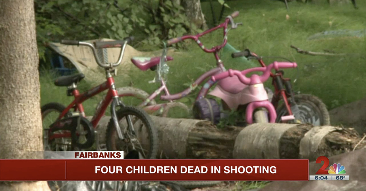 The scene outside of a home in Alaska where four children were shot to death