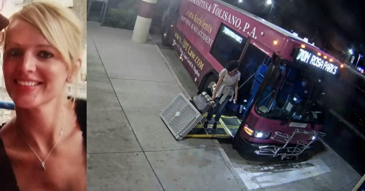 A close up Erica Ann Johnson (left). Surveillance imagery shows Johnson boarding a bus on July 8 (right).