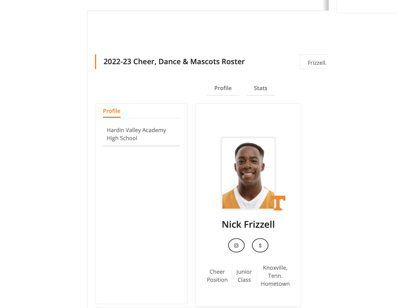 Screenshot of Nick Frizzell's since-removed UT profile.