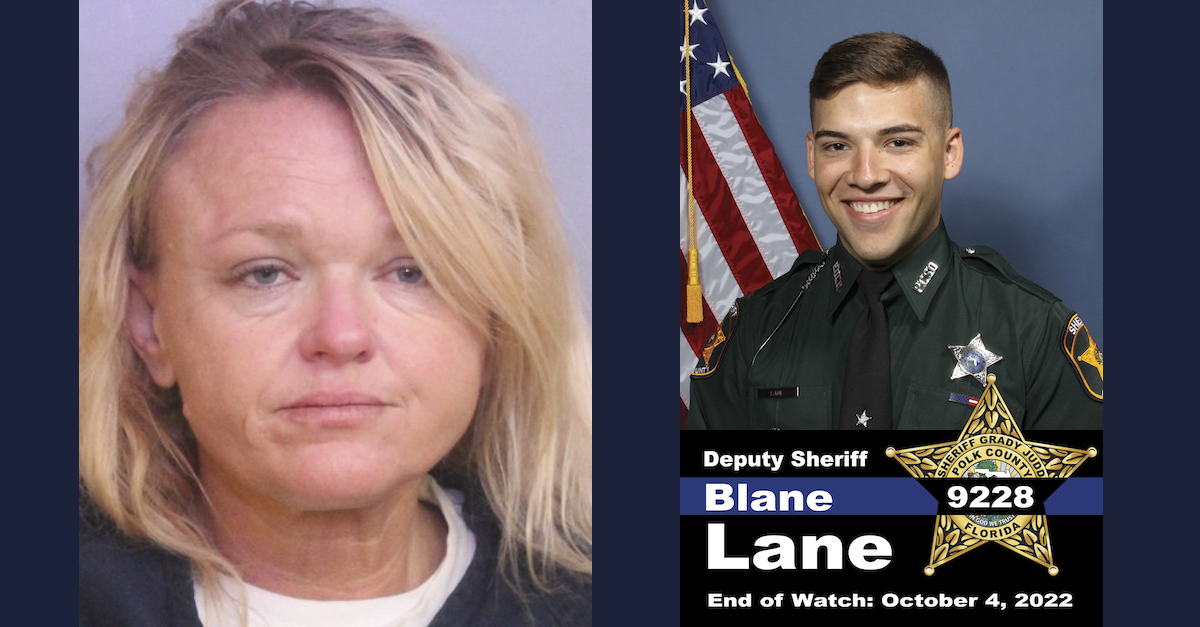 Cheryl Lynn Williams appears in a mugshot (L) and deceased deputy Blane Lane appears in a sheriff's department photo (R)