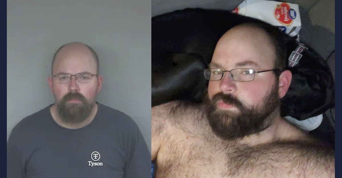 Lucas Russell VanWoert appears in a mugshot (L) and in an image from a federal court filing (R)