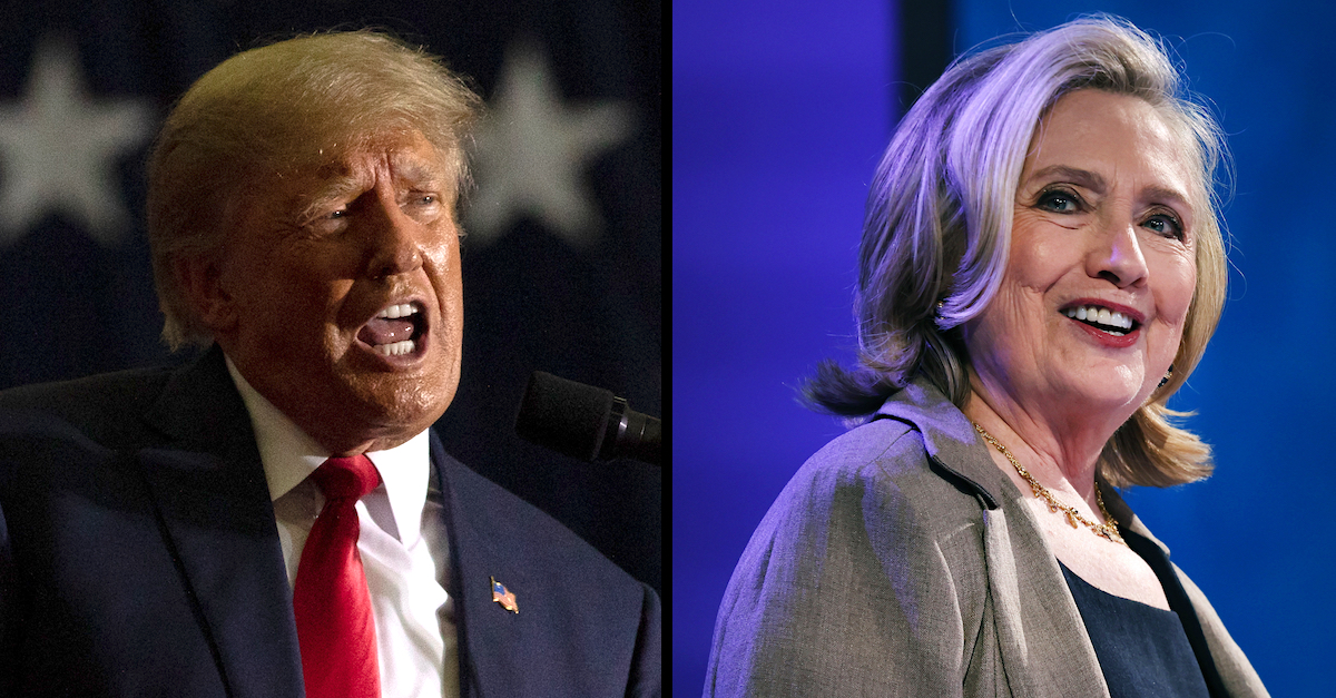 Two photos show Donald Trump and Hillary Clinton.
