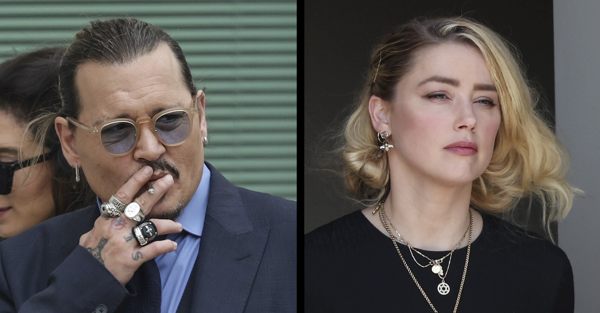 Two photos show Johnny Depp and Amber Heard.