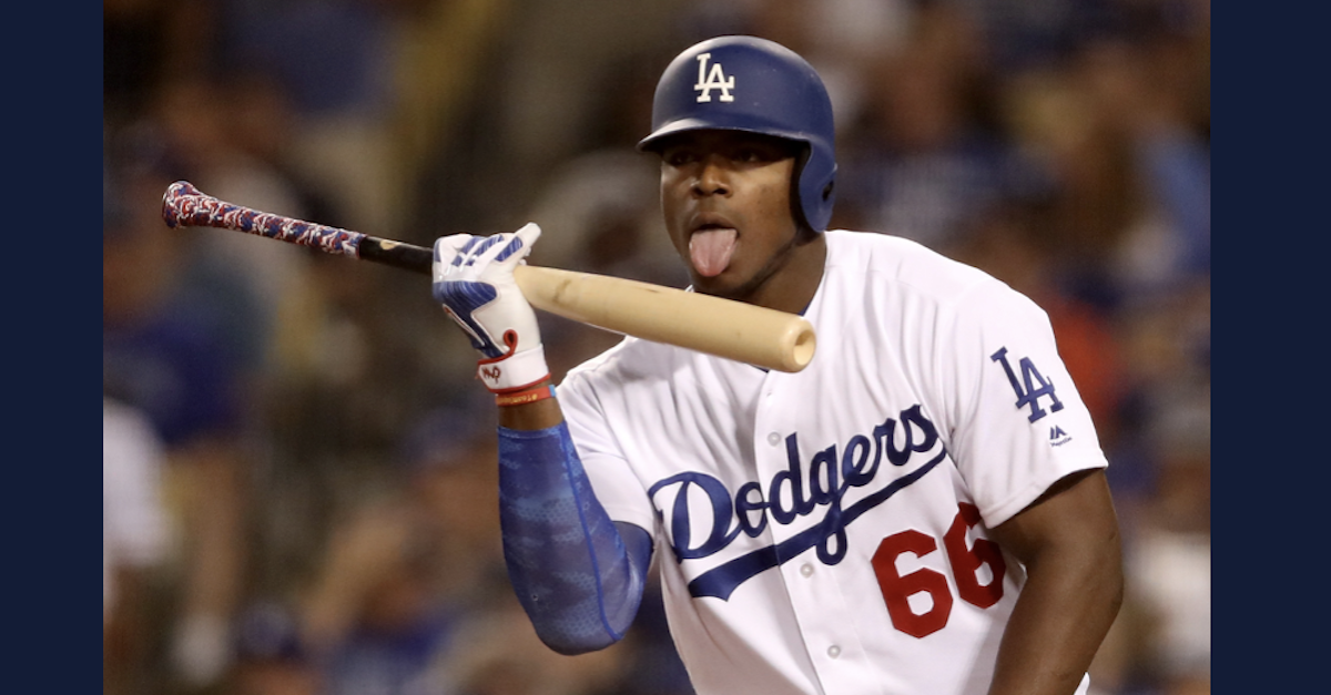 A photo of Yasiel Puig in a Dodgers uniform