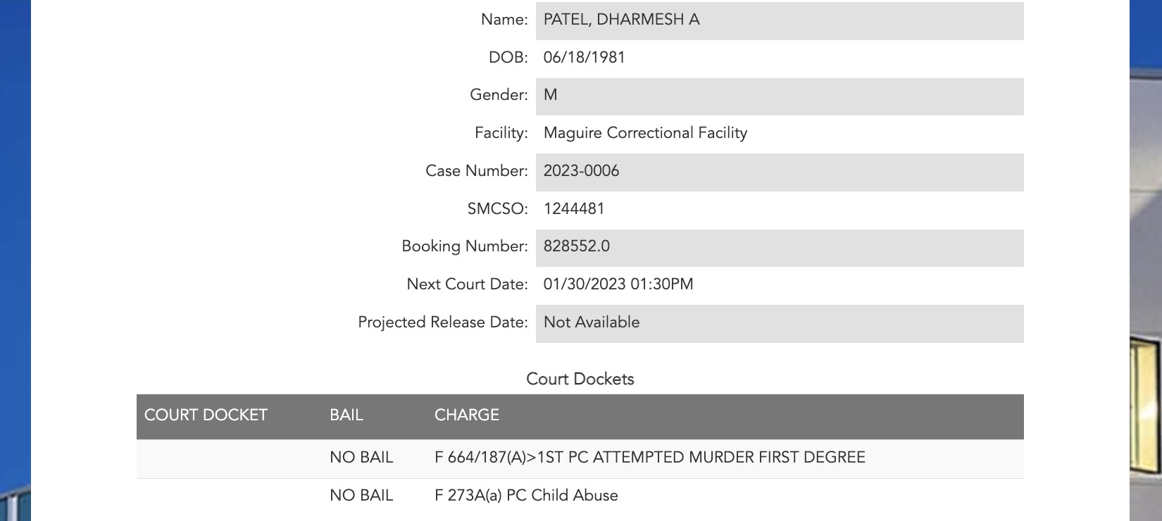 Dharmesh A. Patel inmate information