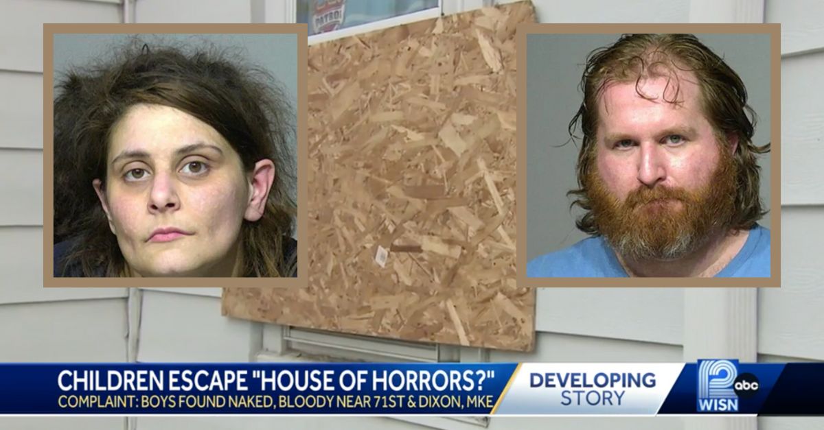Katie Koch (L) and Joel Manke (R) inset against their residence in Wisconsin.
