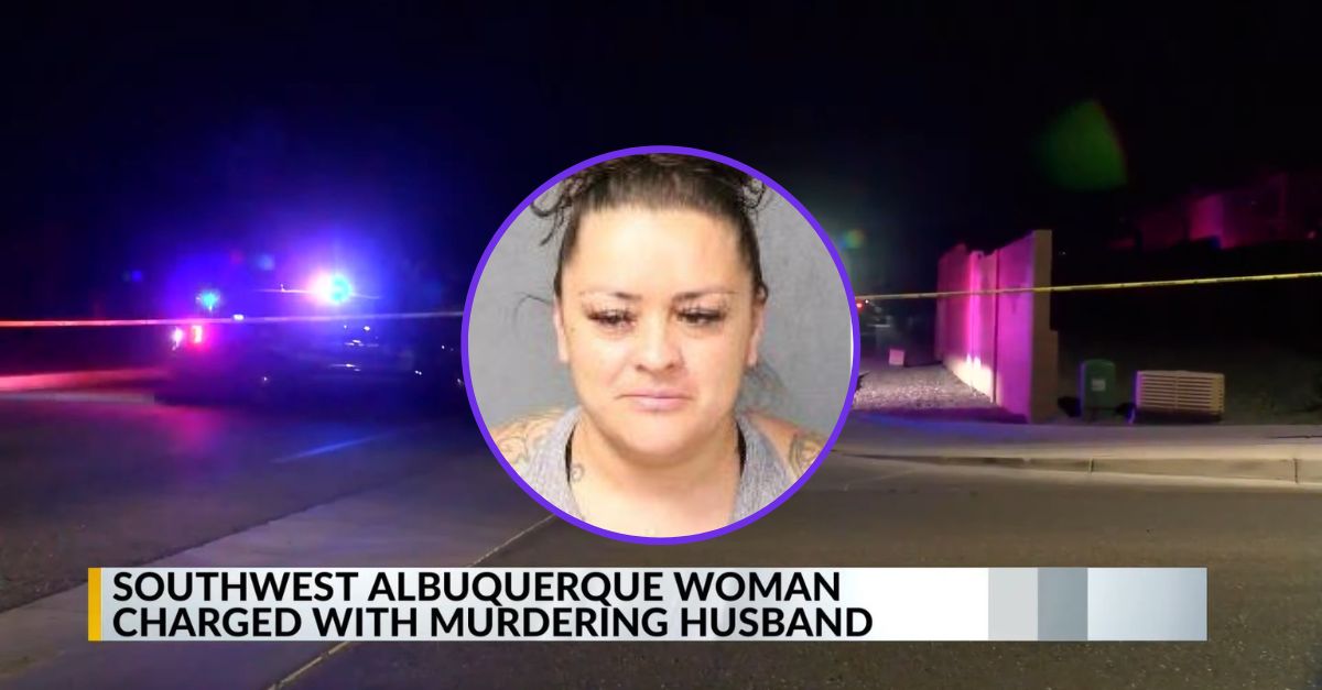 Erica Valdez (Mugshot from Albuquerque Police Department; Crime scene photo screenshot from KRQE)