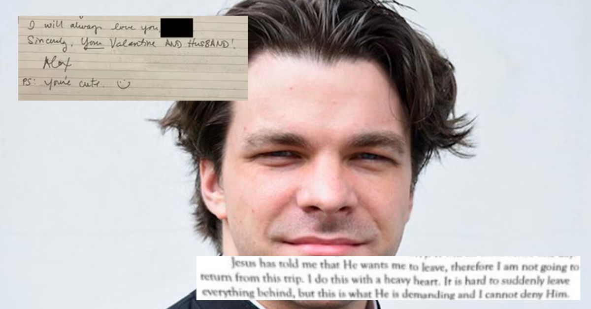 Ex-priest Alex Crow appears in an image; two snippets from letters he allegedly penned appear inset on the left and right.