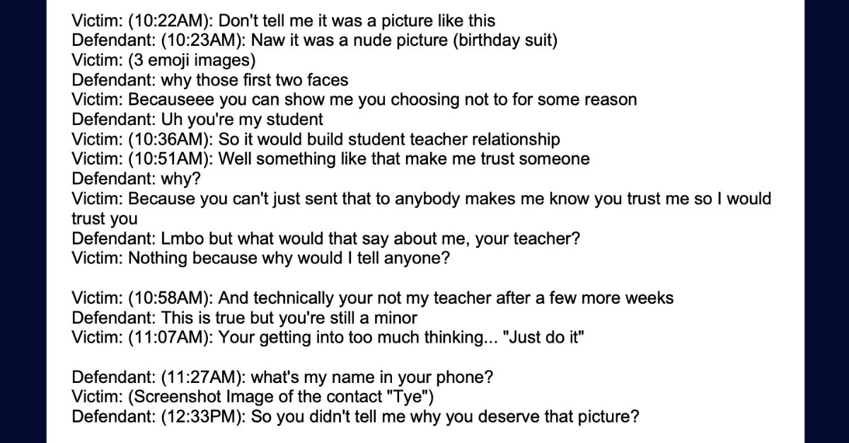 An alleged series of text messages between a teacher and her 8th grade student in Wisconsin detailing an illicit relationship