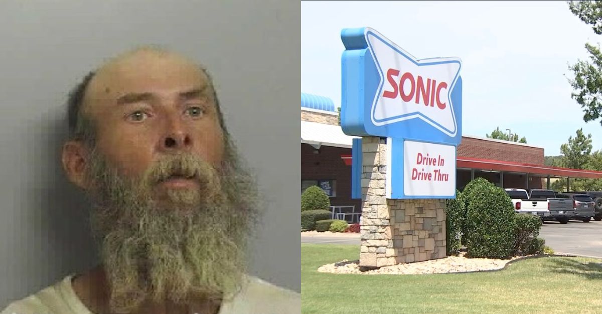 Clinton Collins (Tulsa Police Dept.) and the Sonic Drive-In where he allegedly stabbed a man in the head with a flagpole (KOKI screenshot)
